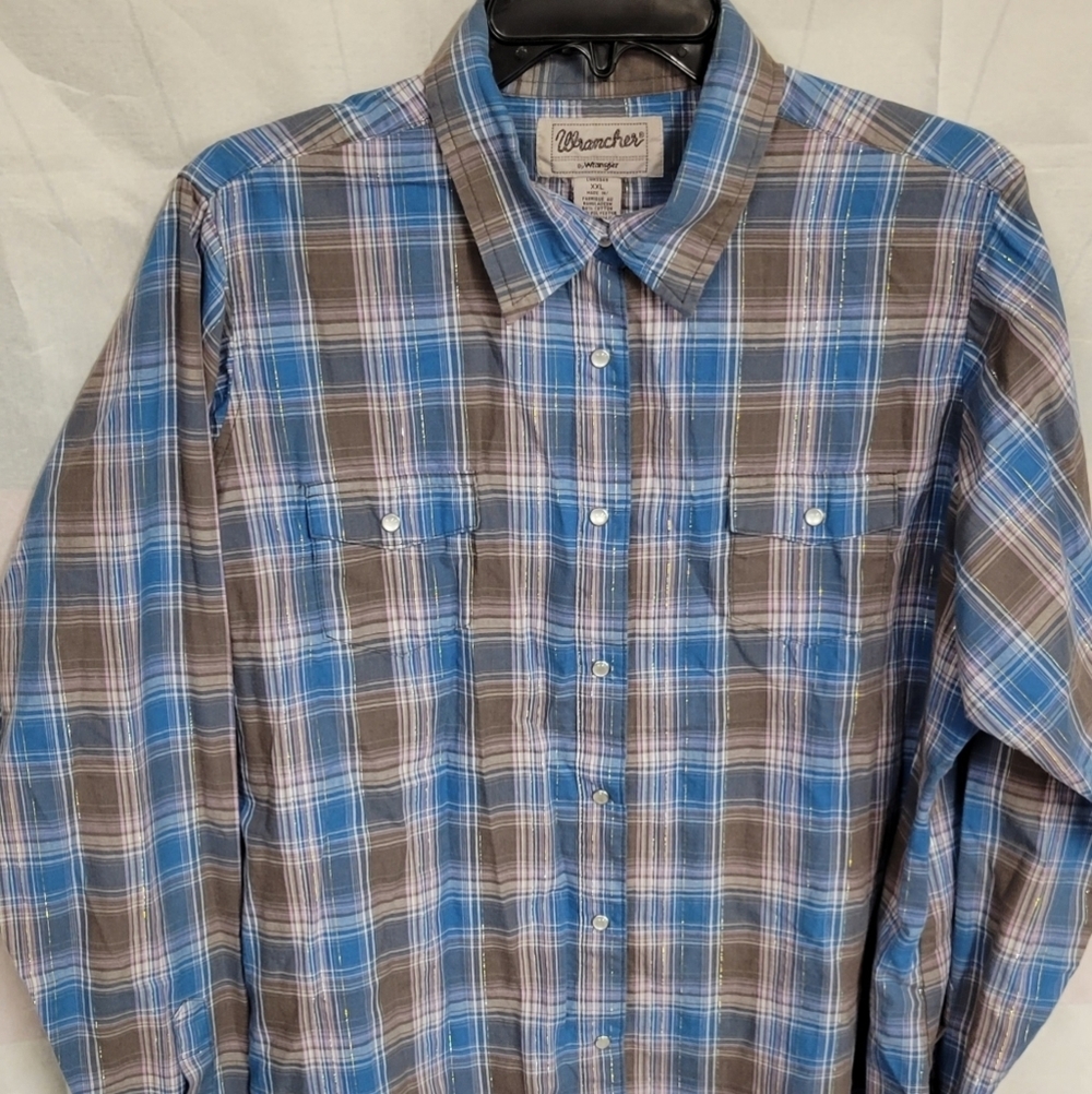 Wrangler 2 Pocket XXL Metallic Thread Plaid Snap